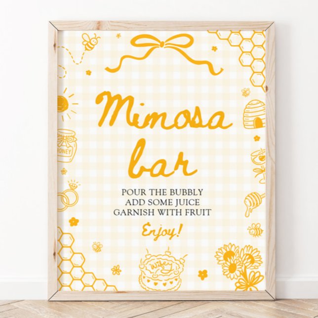 Yellow Gingham Honey Bee Mimosa Bar Sign (Yellow Gingham Honey Bee Mimosa Bar Sign)