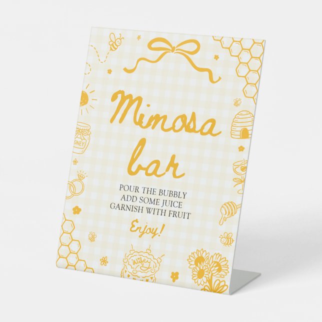 Yellow Gingham Honey Bee Mimosa Bar Sign (Front)