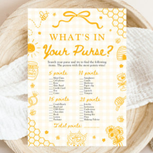 Yellow Gingham Honey Bee What's In Your Purse Game Invitation