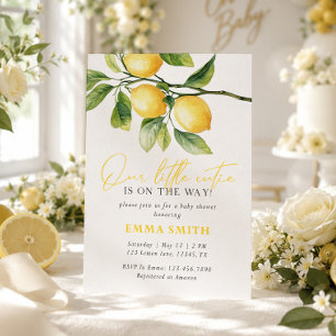 Yellow Gingham Lemon Little Cutie Baby Shower Invitation