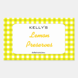 Yellow gingham lemon preserves label