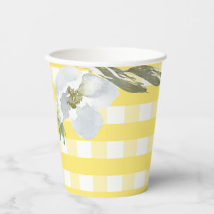 Yellow Gingham Party Tableware Watercolor Flower Paper Cups