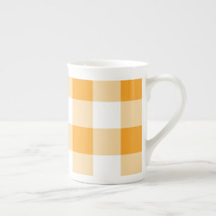 Yellow Gingham Pattern Bone China Mug