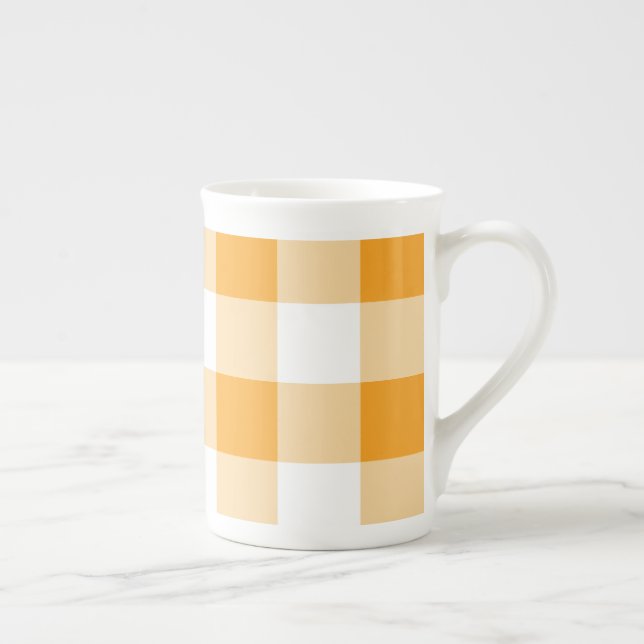 Yellow Gingham Pattern Bone China Mug (Right)