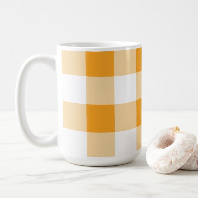 Yellow Gingham Pattern Coffee Mug (With Donut)