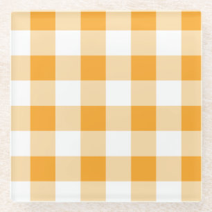 Yellow Gingham Pattern Glass Coaster