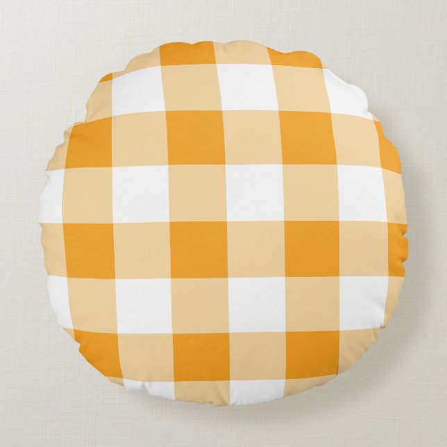 Yellow Gingham Pattern Round Cushion (Front)