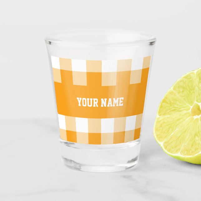 Yellow Gingham Pattern Shot Glass (Front)