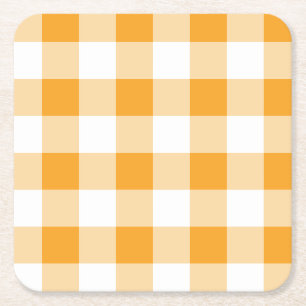 Yellow Gingham Pattern Square Paper Coaster