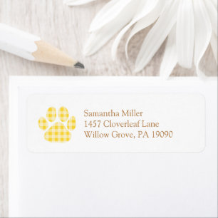 Yellow Gingham Paw Print Return Address Label