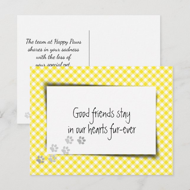 Yellow Gingham Pet Loss From Veterinarian Postcard (Front/Back)
