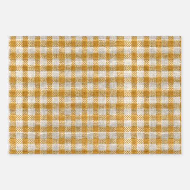 Yellow Gingham Plaid Daisy Wrapping Paper Sheet (Front)