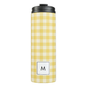 Yellow Gingham Plaid Monogram Thermal Tumbler