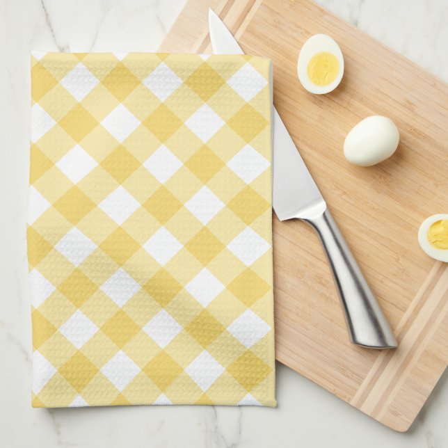 Yellow Gingham Plaid Pattern Tea Towel (Quarter Fold)