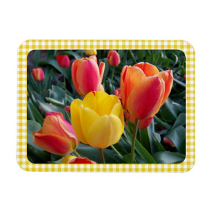 Yellow Gingham Plaid Tulips Garden Photo Magnet