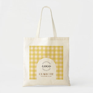 Yellow Gingham preppy Logo Business farmer market Tote Bag