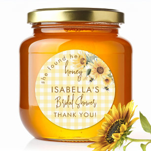 Yellow Gingham She Found Her Honey Bridal Shower Classic Round Sticker