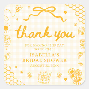 Yellow Gingham She Found Her Honey Bridal Shower Square Sticker