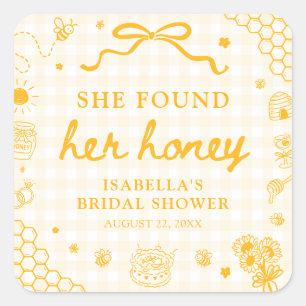 Yellow Gingham She Found Her Honey Bridal Shower Square Sticker