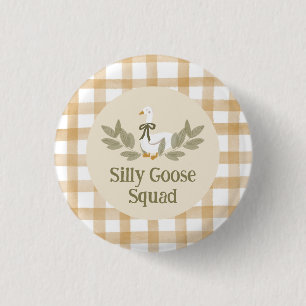 Yellow Gingham Silly Goose Birthday Party 3 Cm Round Badge
