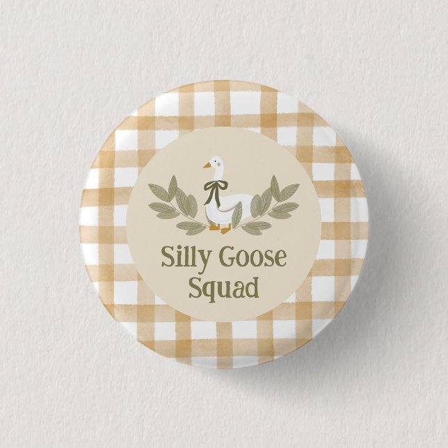 Yellow Gingham Silly Goose Birthday Party  3 Cm Round Badge (Front)