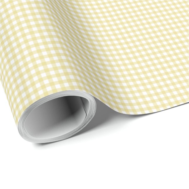 Yellow gingham simple cute small checks plaid wrapping paper (Roll Corner)