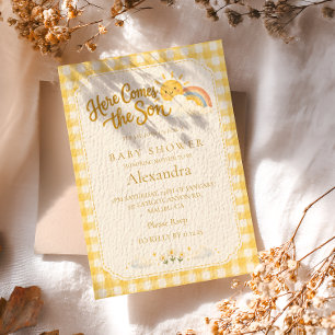 Yellow Gingham Sunshine Baby Shower Invitation