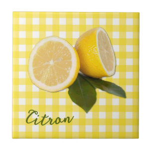 Yellow Gingham with Fresh Lemons Citrus Citron Tile