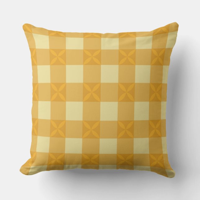 Yellow Gingham & Yellow Petals Throw Pillow  (Front)