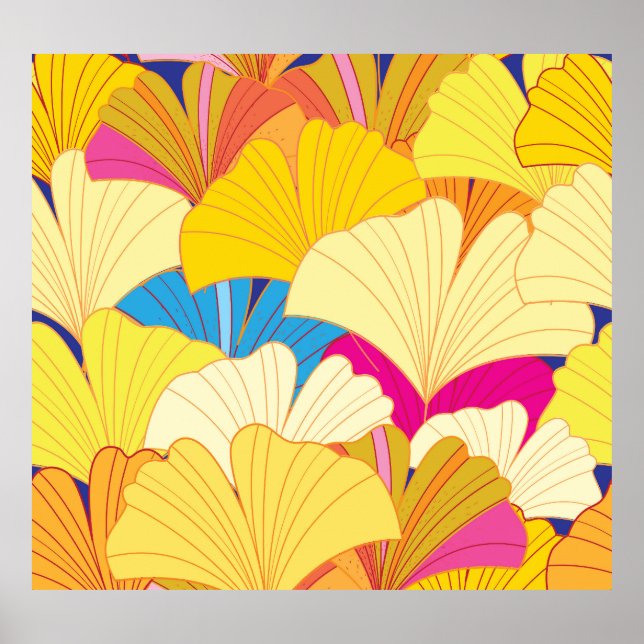 Yellow gingko leaves, seamless pattern. poster (Front)