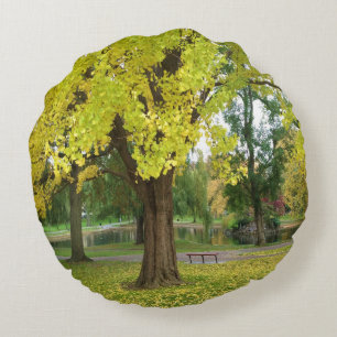 Yellow Gingko Tree Round Cushion