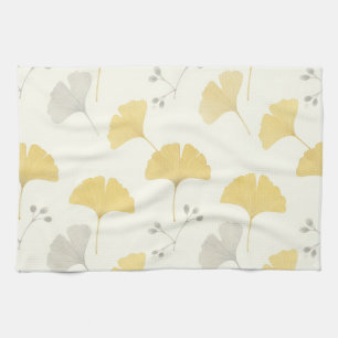 Yellow Ginkgo Fan Leaves Repeat Tea Towel