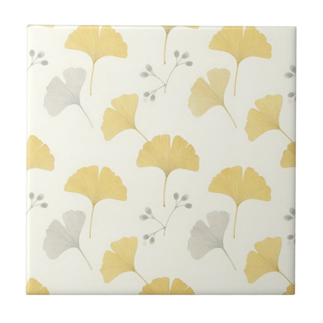 Yellow Ginkgo Fan Leaves Repeat Tile (Front)
