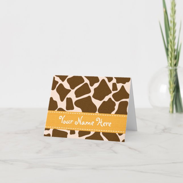 Yellow Giraffe Print Note Cards Personalised (Front)