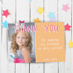 Yellow Girl Stars Birthday Thank you Photo Card