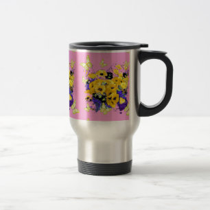 Yellow Girly Pink Butterfly Floral by Sharles Travel Mug