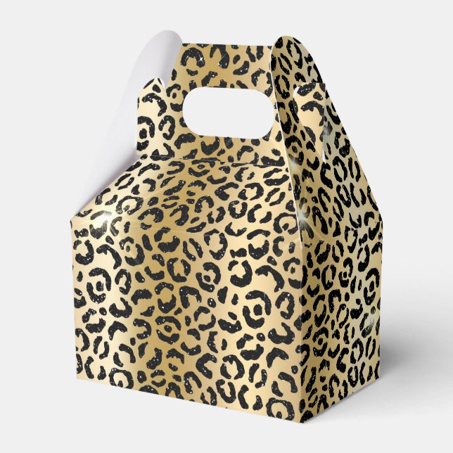 Yellow Glam Gold Black Glitter Leopard  Favour Box (Front Side)