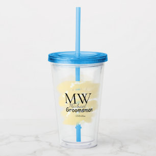 Yellow glitter add your name groomsmen gift throw acrylic tumbler