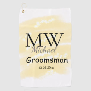 Yellow glitter add your name groomsmen gift throw golf towel