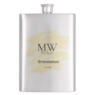 Yellow glitter add your name groomsmen gift throw hip flask