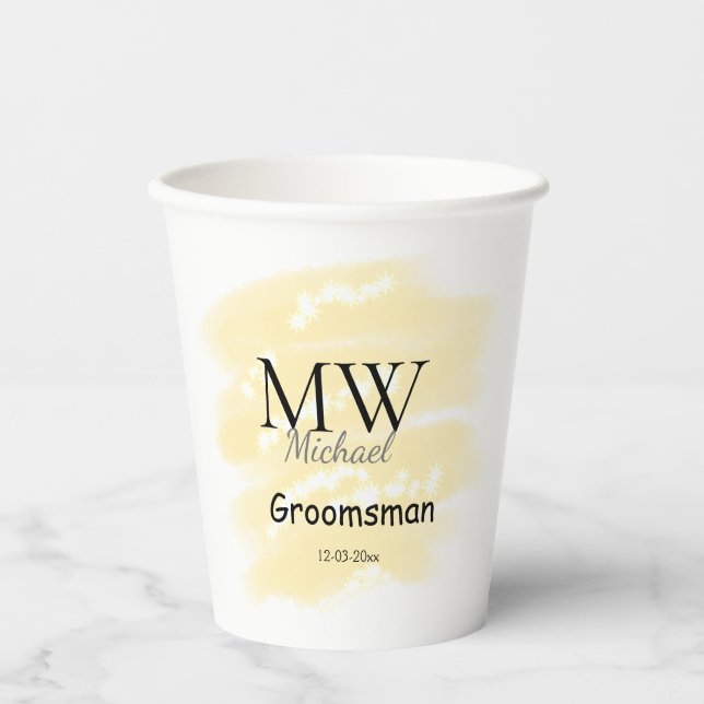 Yellow glitter add your name groomsmen gift throw  paper cups (Front)