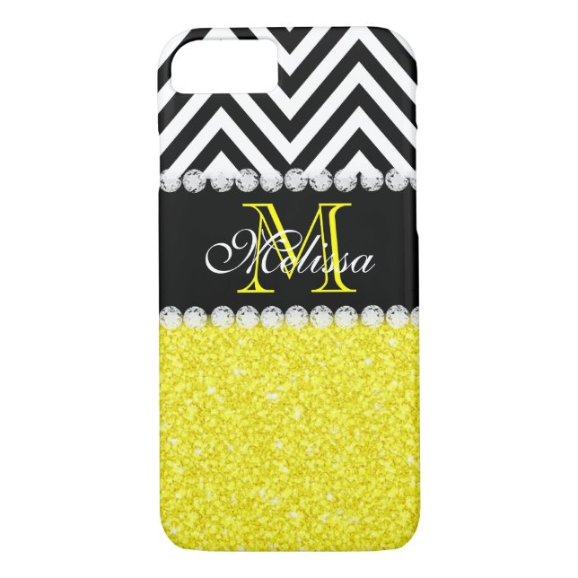 YELLOW GLITTER BLACK CHEVRON MONOGRAMMED Case-Mate iPhone CASE (Back)