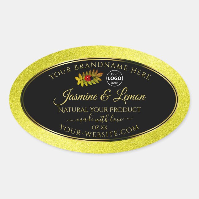 Yellow Glitter Black Product Labels Ladybug Logo (Front)