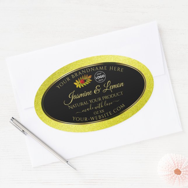 Yellow Glitter Black Product Labels Ladybug Logo (Envelope)