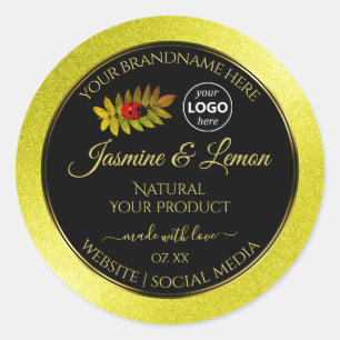 Yellow Glitter Black Product Labels Ladybug Logo