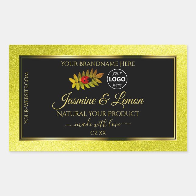 Yellow Glitter Black Product Labels Ladybug Logo (Front)