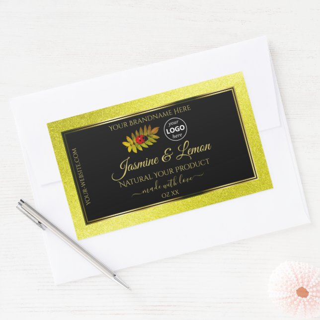 Yellow Glitter Black Product Labels Ladybug Logo (Envelope)