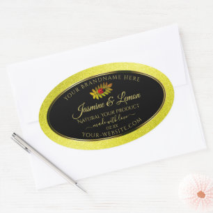 Yellow Glitter Black Product Labels with Ladybug