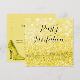 Yellow Glitter Bokeh & Stilettos Birthday Invitation