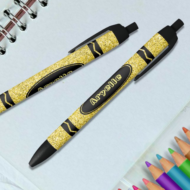Yellow Glitter Crayon Custom Name Push Pen (Creator Uploaded)
